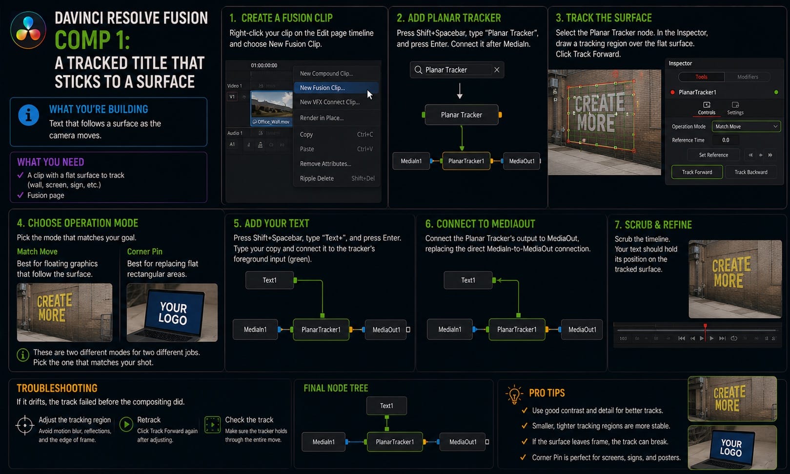 DaVinci Resolve Fusion Comp 1 A Tracked Title That Sticks to a Surface