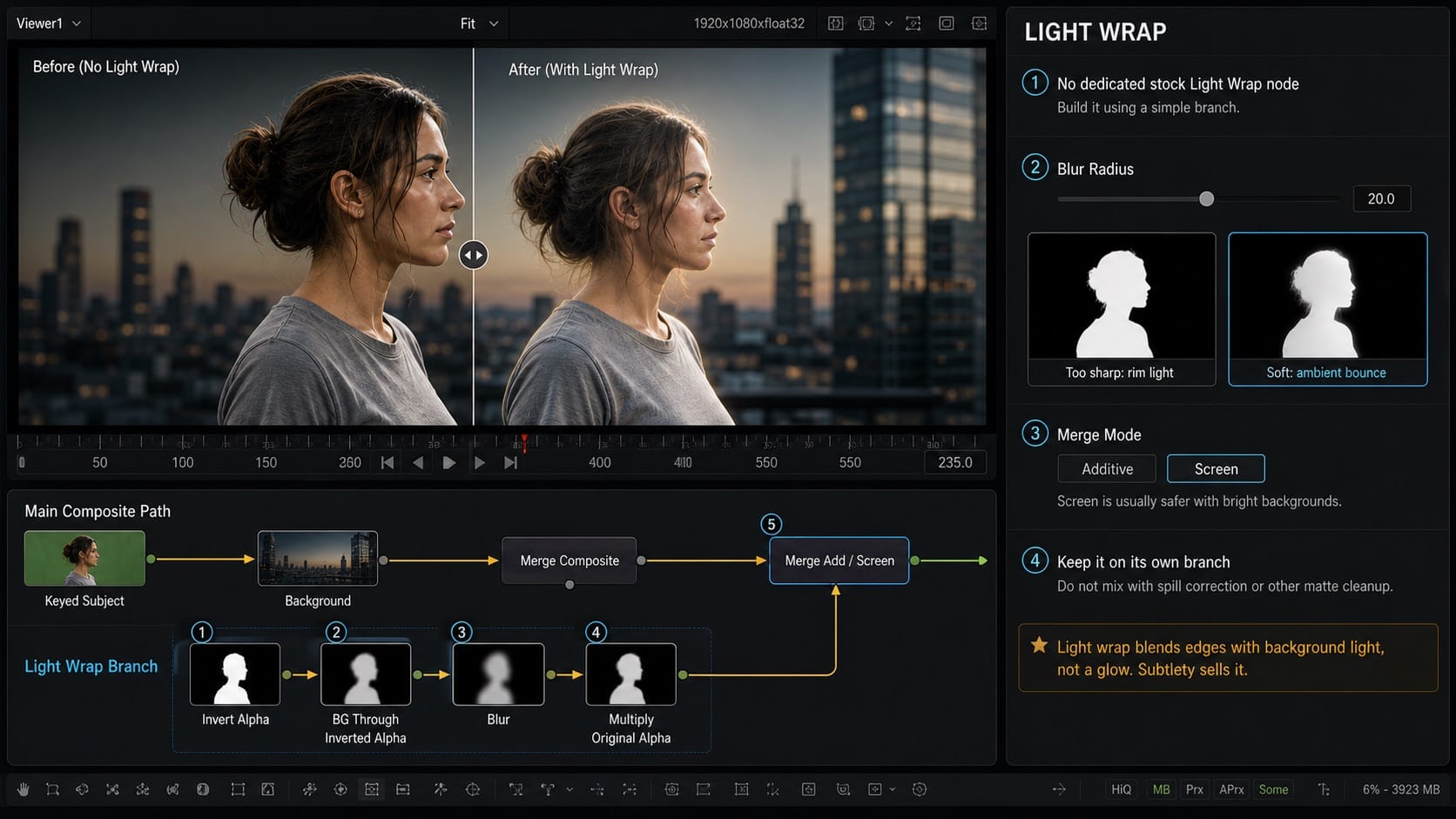 DaVinci Resolve Light Wrap Blending Edges Without a Dedicated Node