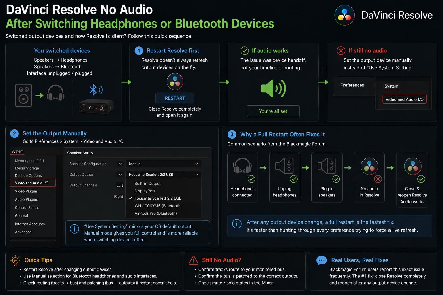 DaVinci Resolve No Audio After Switching Headphones or Bluetooth Devices