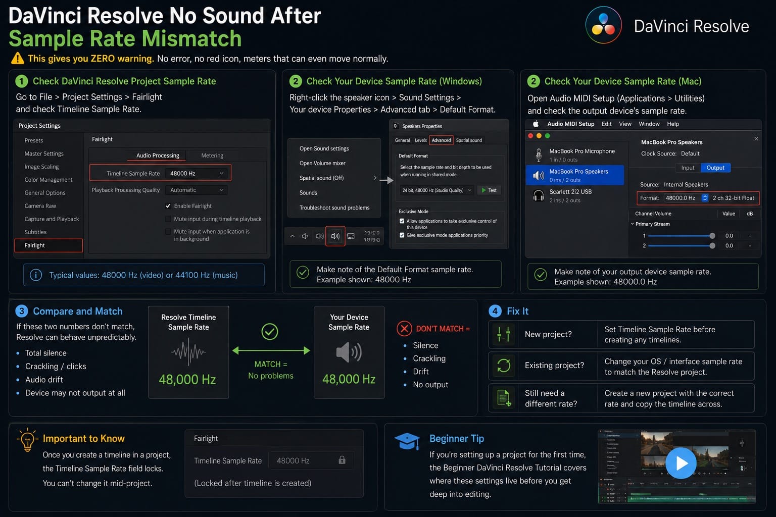 DaVinci Resolve No Sound After Sample Rate Mismatch