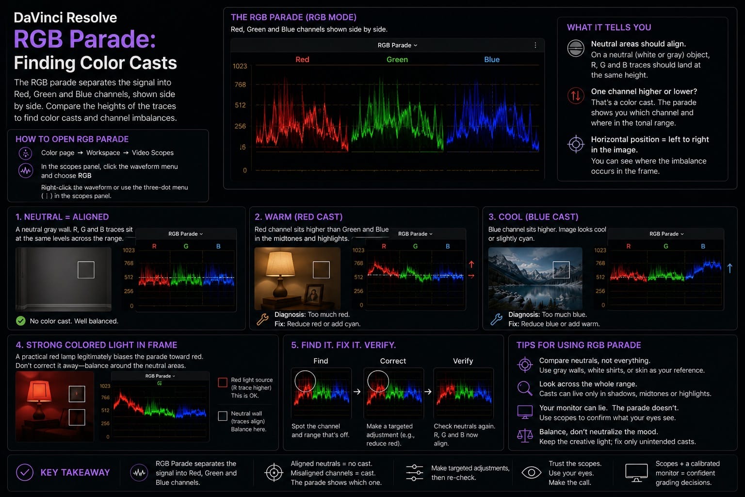DaVinci Resolve RGB Parade Finding Color Casts