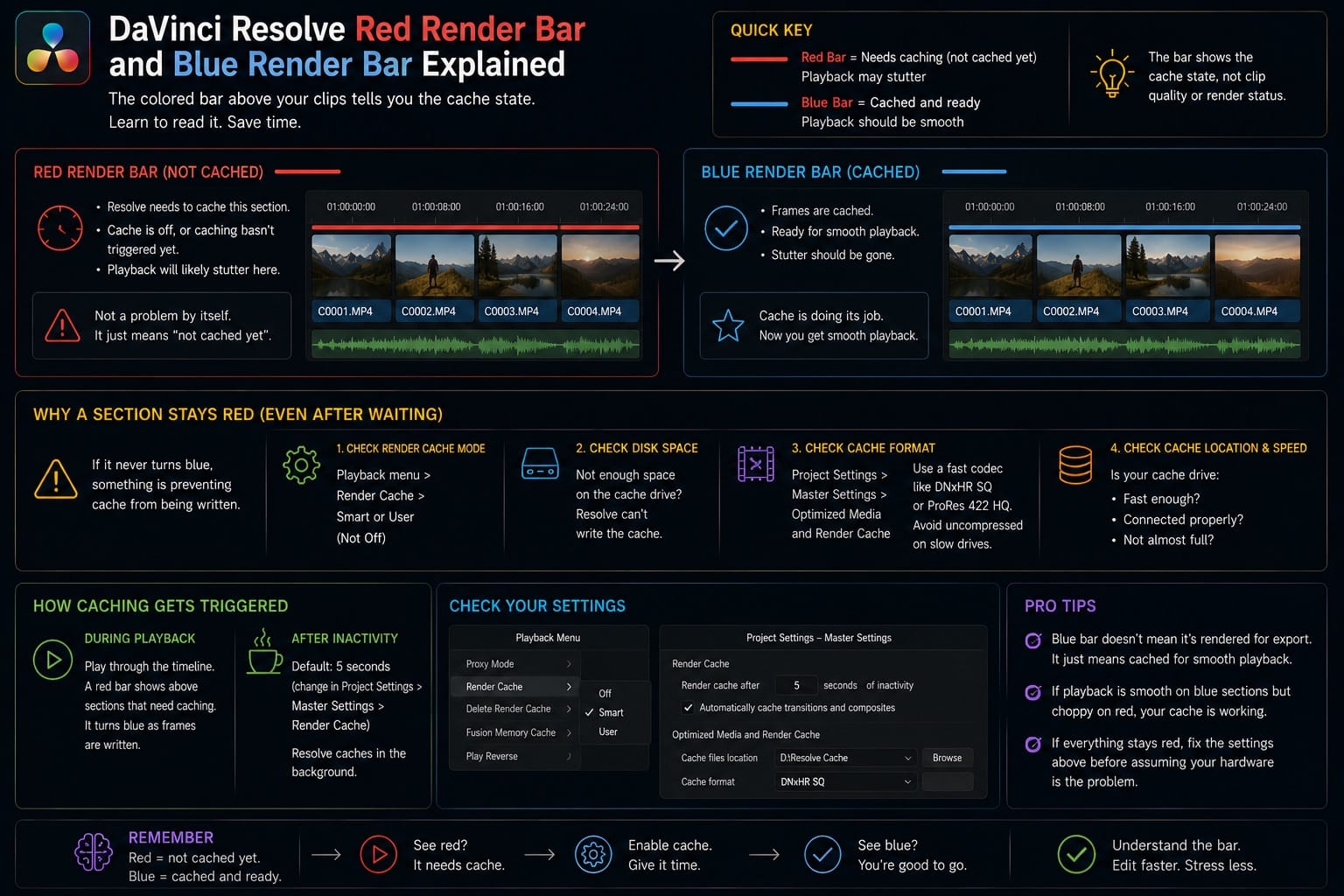 DaVinci Resolve Red Render Bar and Blue Render Bar Explained