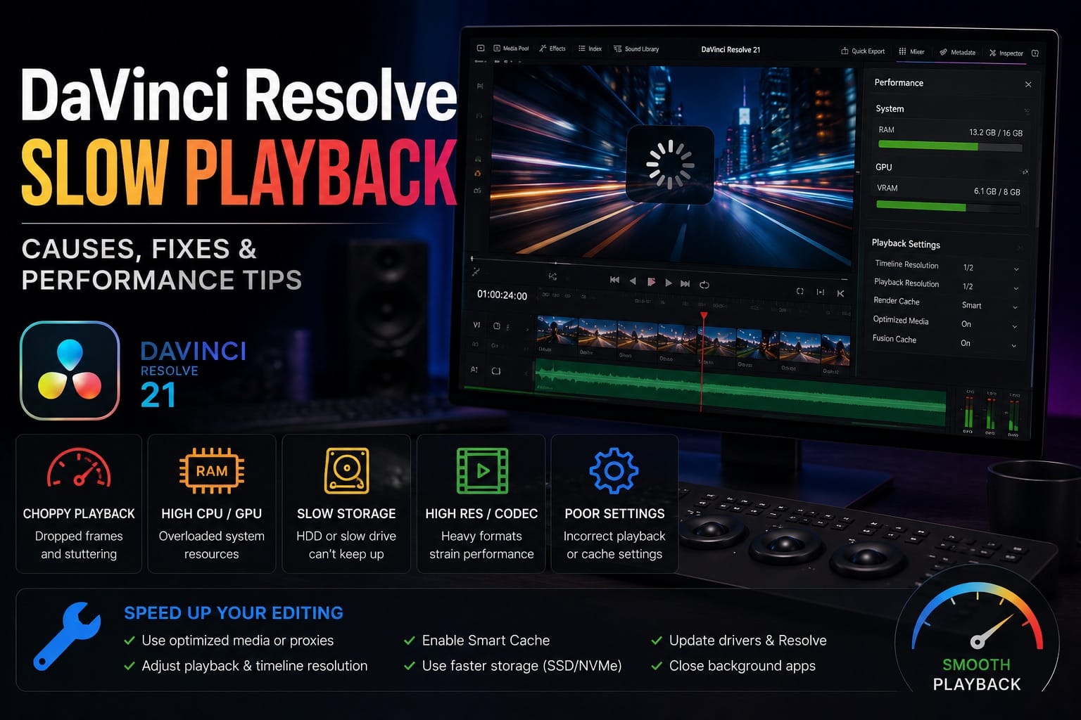 Fixing slow playback in DaVinci Resolve, from proxies to timeline settings