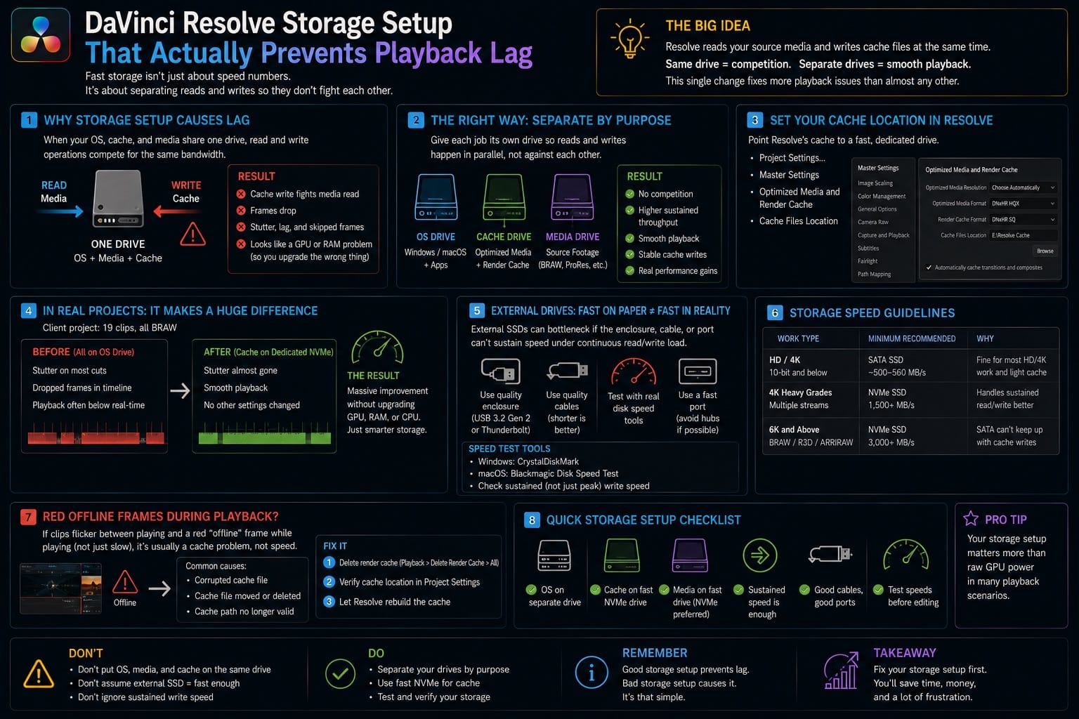 DaVinci Resolve Storage Setup That Actually Prevents Playback Lag