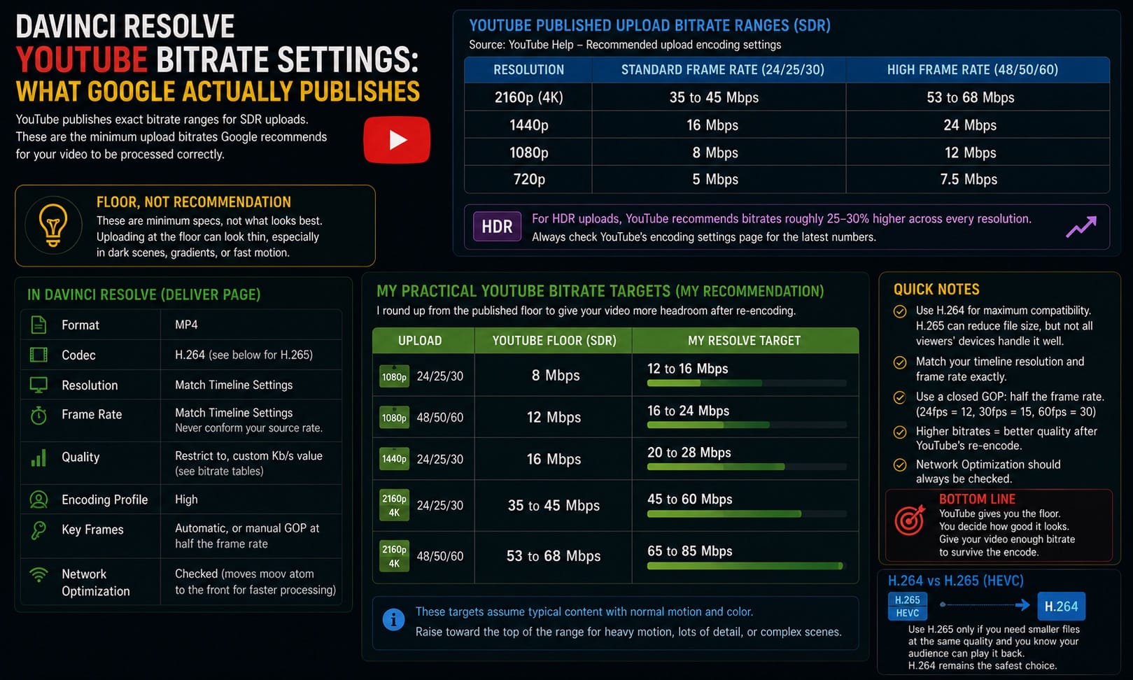 DaVinci Resolve YouTube Bitrate Settings What Google Actually Publishes