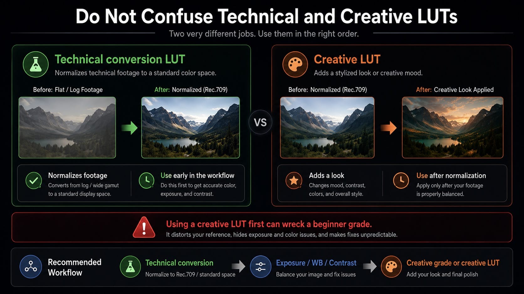 Technical LUTs vs creative LUTs in DaVinci Resolve