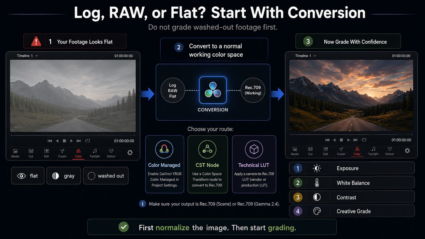 Log, RAW or flat footage: start your DaVinci Resolve grade with conversion