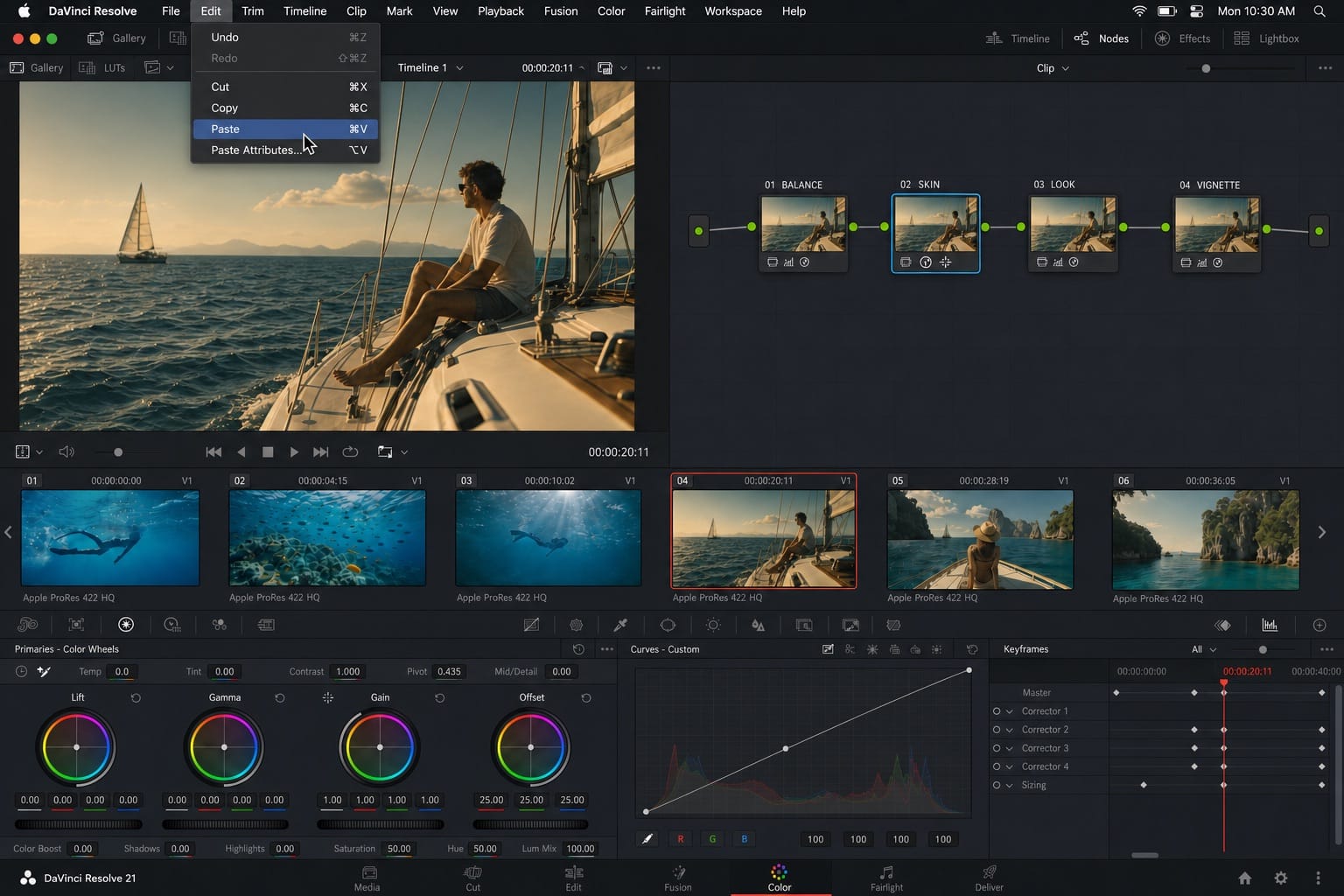 davinci resolve copy one node paste editorial