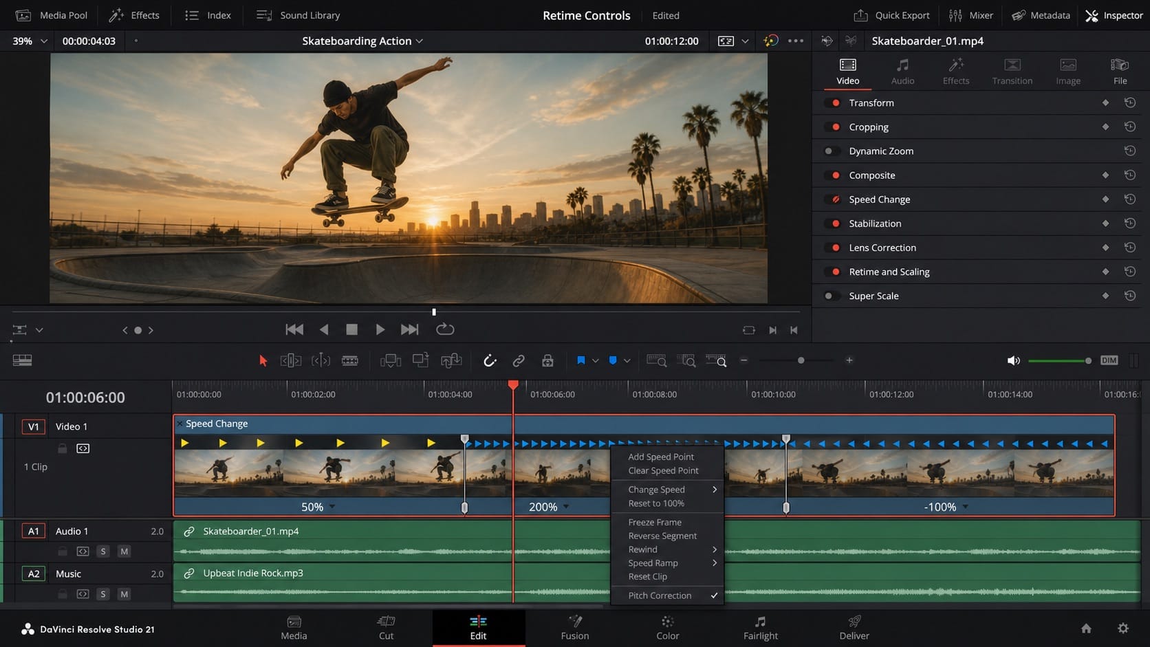 davinci resolve retime controls speed points editorial