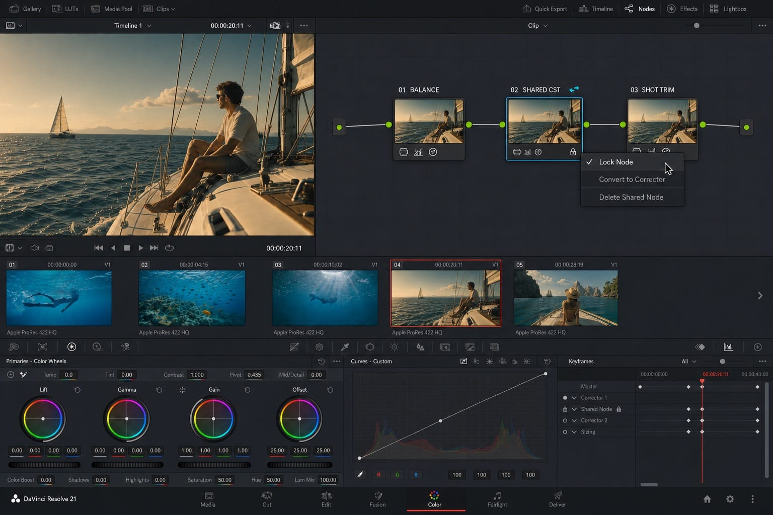 davinci resolve shared node linked clips editorial