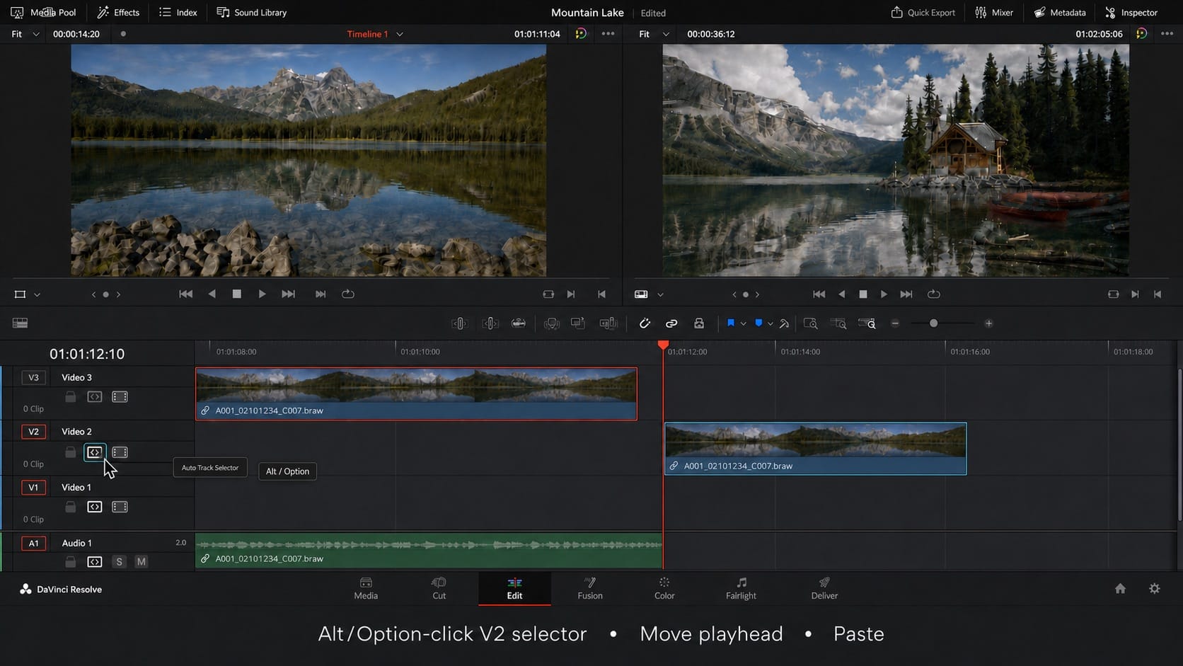 davinci resolve wrong track auto selector