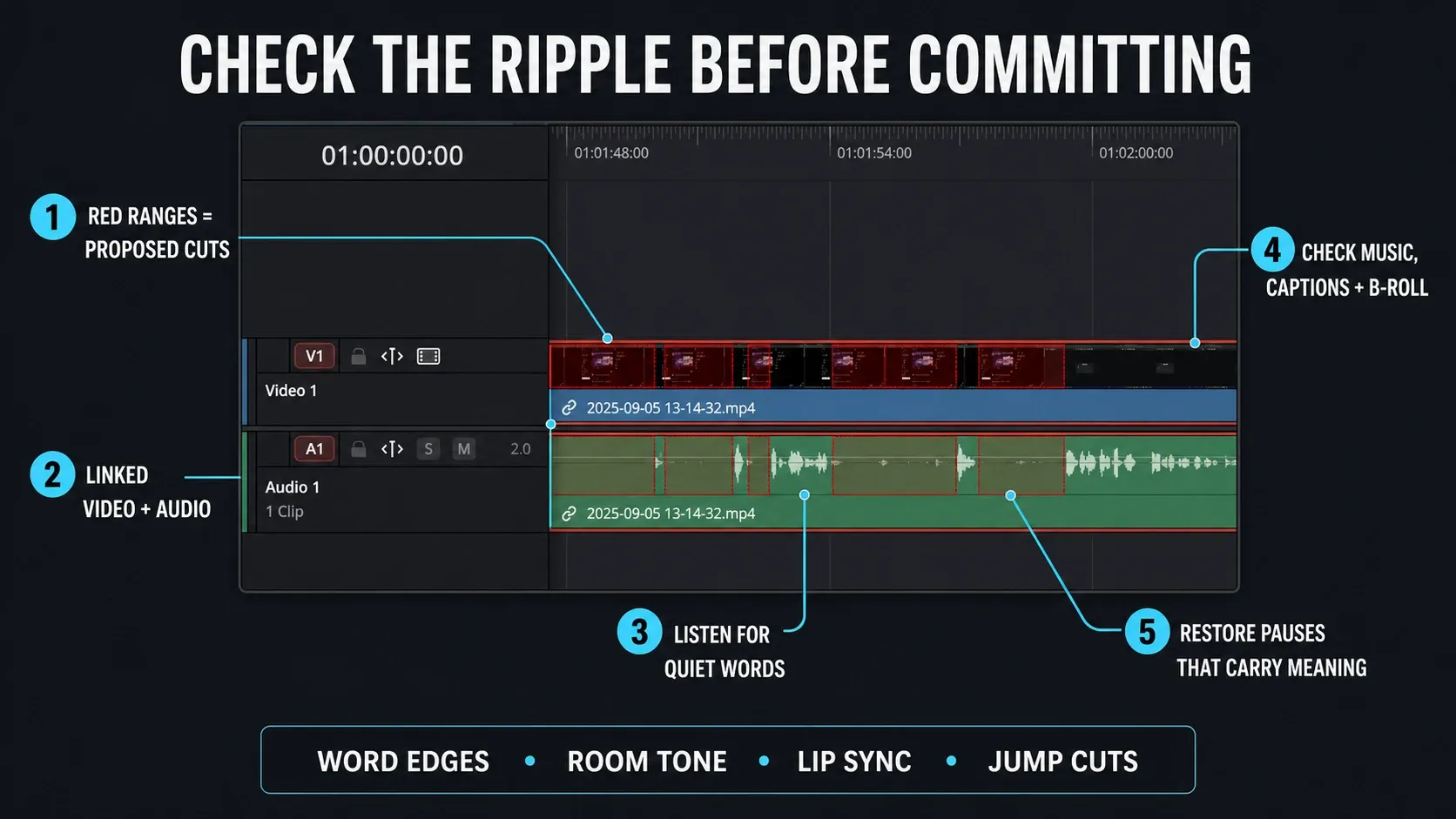 Linked DaVinci Resolve timeline for reviewing proposed silence cuts