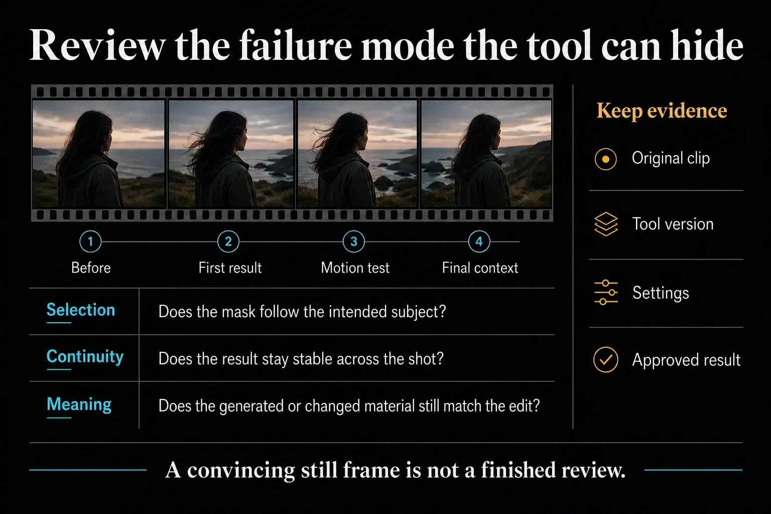 DaVinci Resolve AI result review for selection edges, shot continuity and editorial meaning