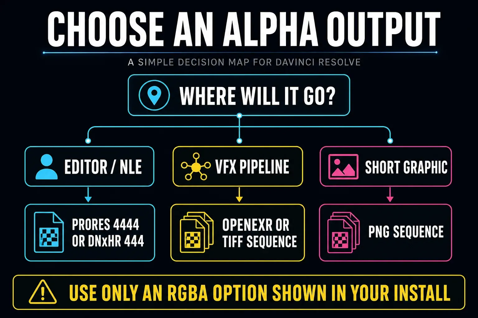 Decision map for ProRes 4444, DNxHR 444 and image sequences when exporting alpha