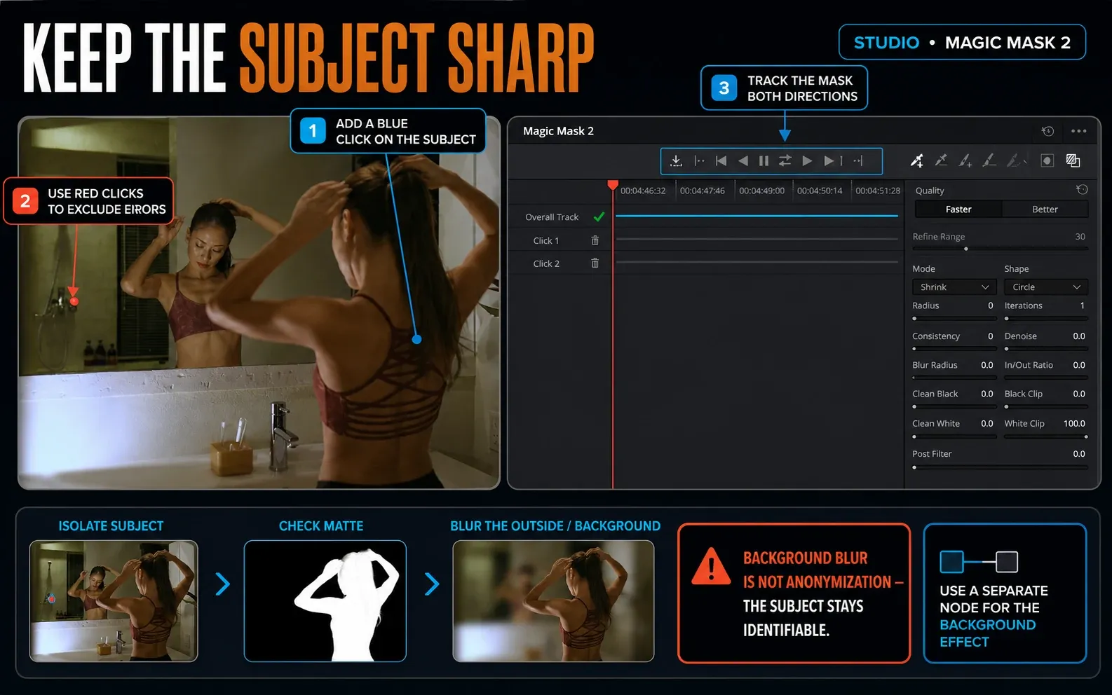 DaVinci Resolve 21 Studio Magic Mask 2 subject isolation for blurring the background