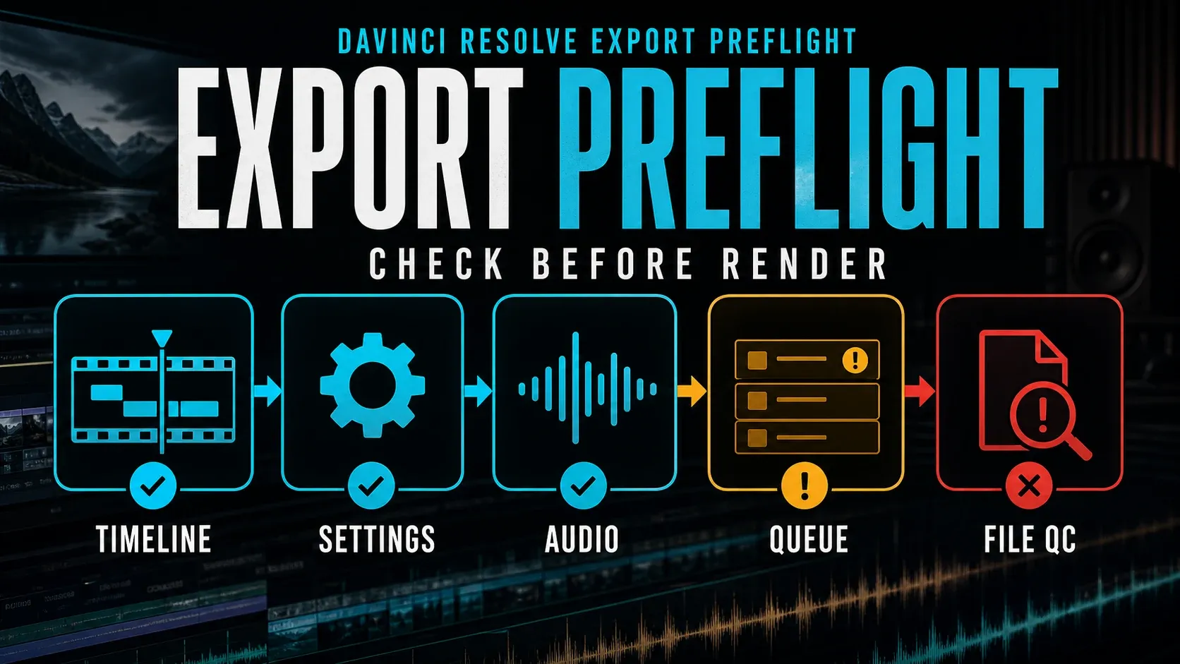 DaVinci Resolve export preflight from timeline and settings to queue and file QC