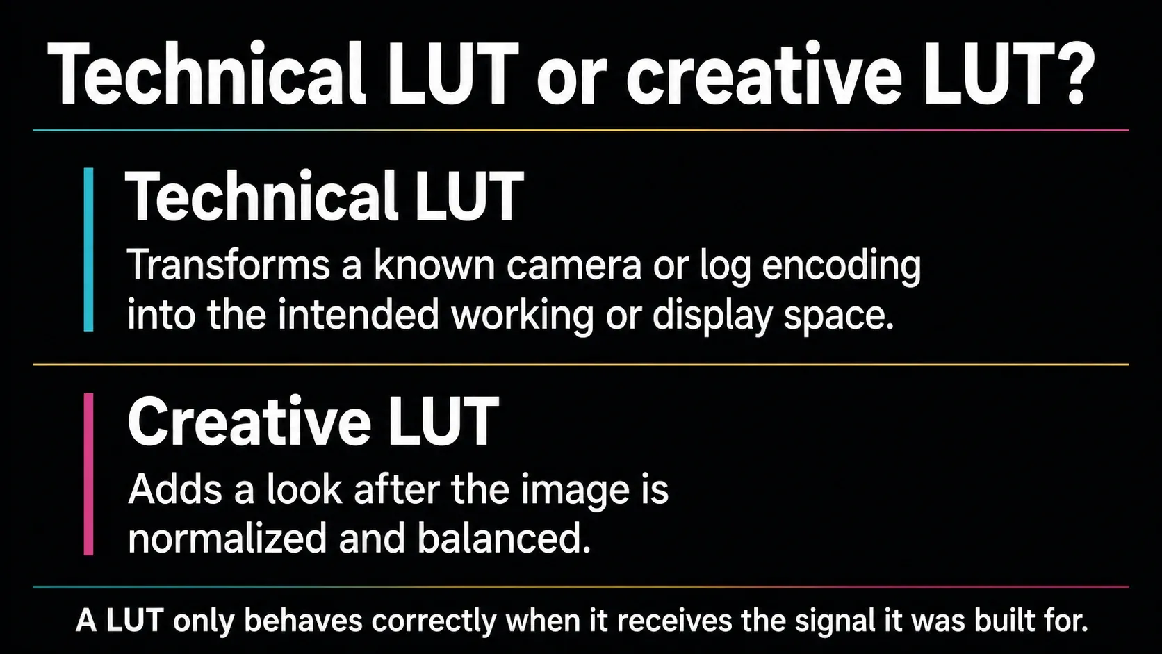 Technical LUT and creative LUT purposes in DaVinci Resolve