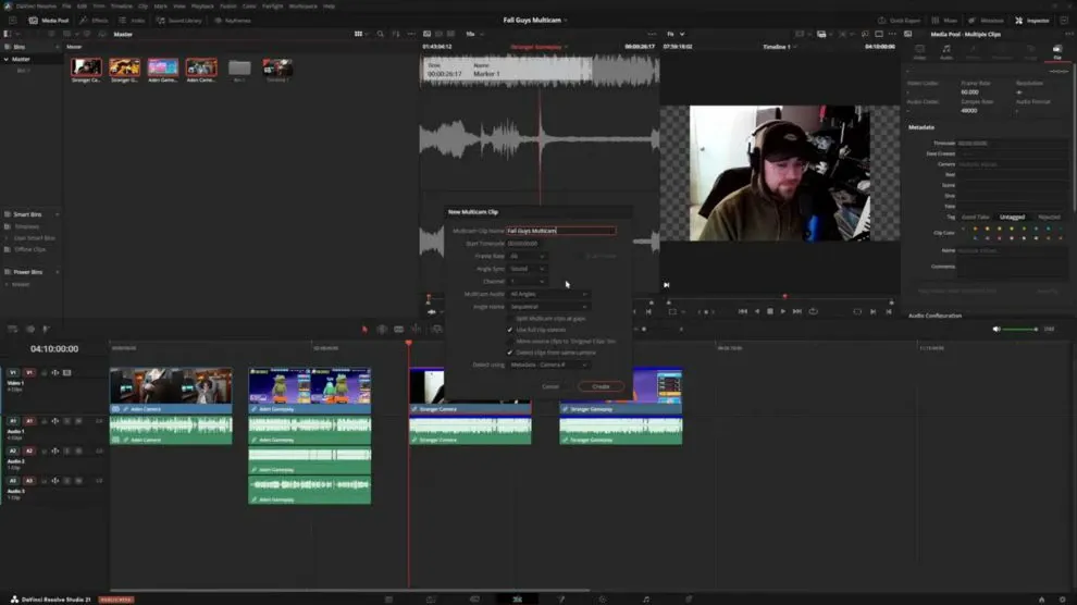 DaVinci Resolve 21 New Multicam Clip dialog with Angle Sync, Multicam Audio and angle naming controls