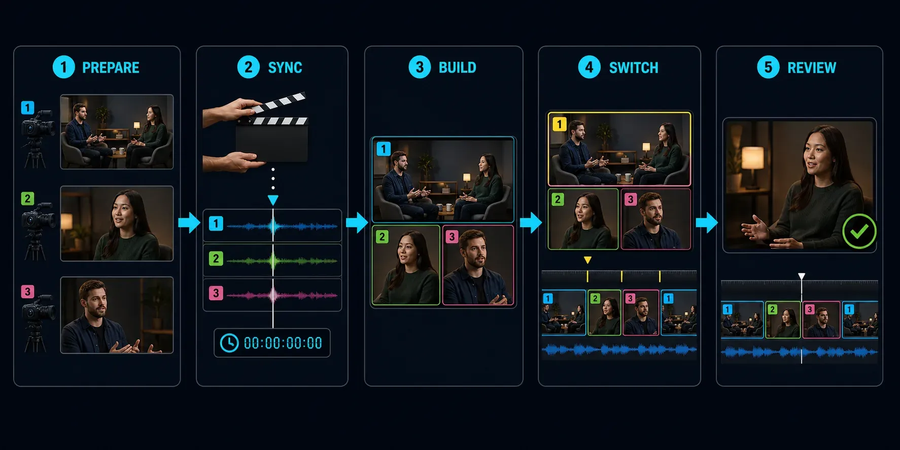 DaVinci Resolve multicam workflow from synchronized camera files to a reviewed final timeline