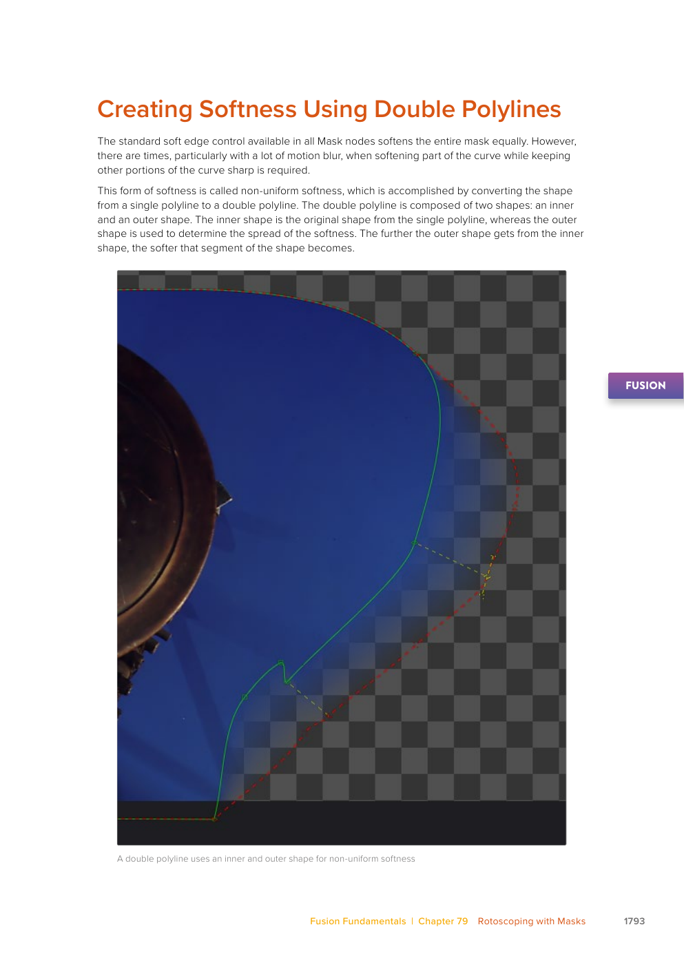 Resolve 21 double polyline with inner and outer shapes creating non-uniform softness around a rotoscoped edge