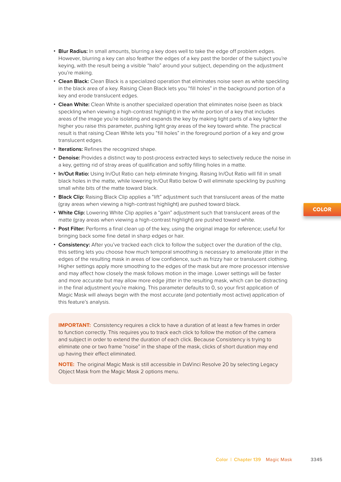 Resolve 21 Magic Mask 2 Consistency and matte-finesse control definitions
