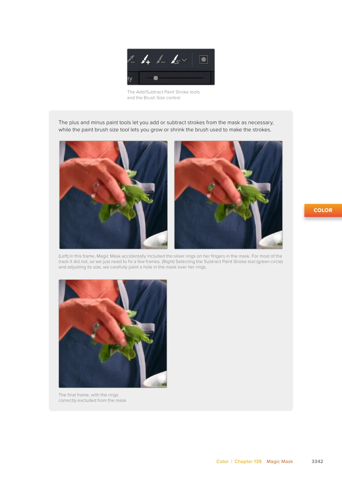 Resolve 21 Magic Mask 2 Add and Subtract Paint tools used for a frame-local matte repair
