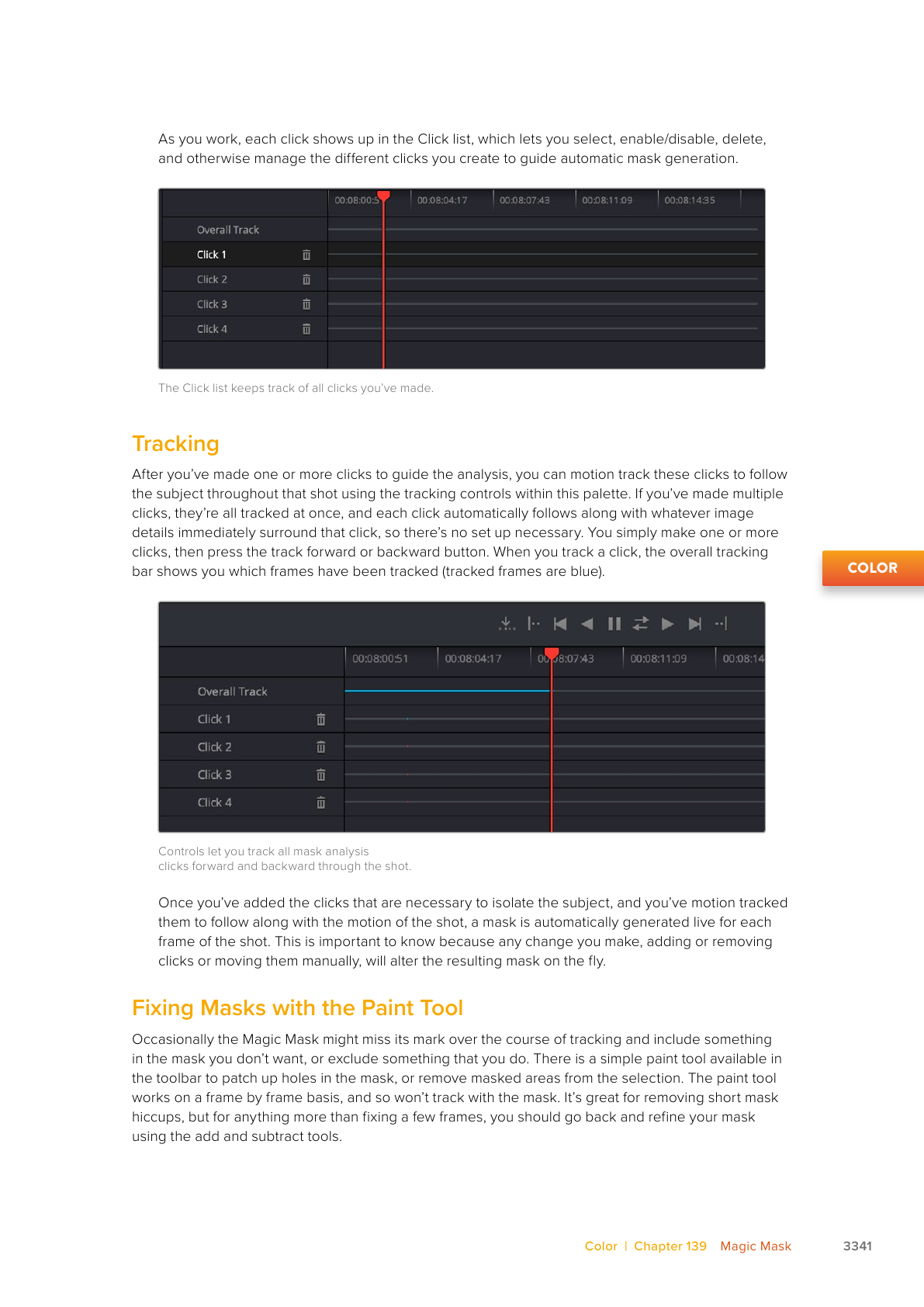 Resolve 21 Magic Mask 2 Click List, forward and reverse tracking controls, and frame-local Paint guidance