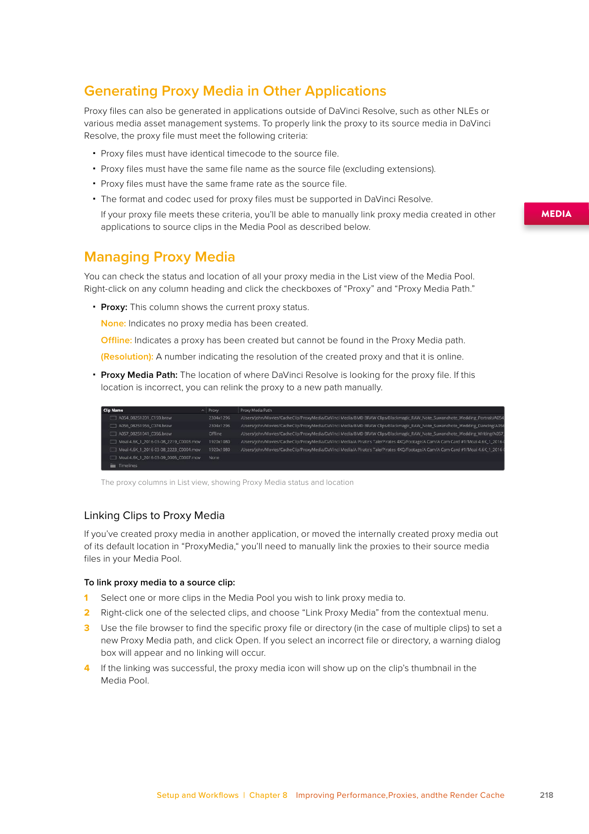 Resolve 21 Media Pool Proxy and Proxy Media Path columns with Link Proxy Media steps
