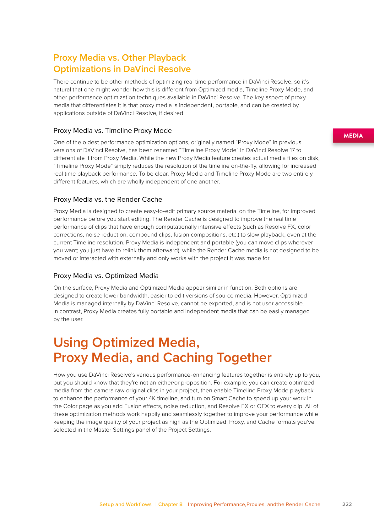 Resolve 21 manual comparison of Proxy Media, Timeline Proxy Resolution, Render Cache, and Optimized Media