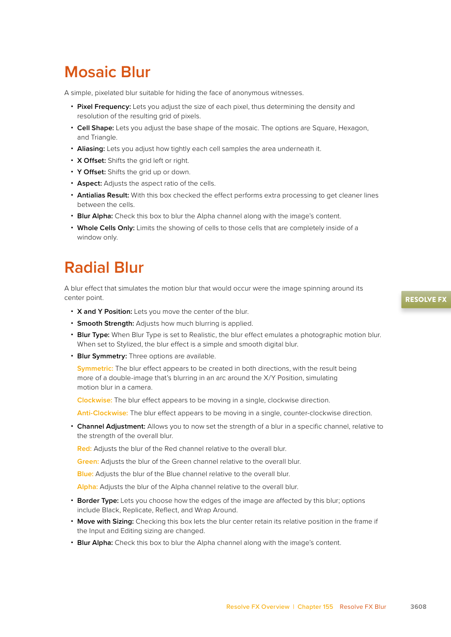 Resolve 21 Reference Manual controls and description for Mosaic Blur
