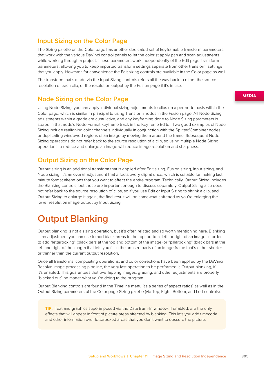 Resolve 21 Output Blanking explanation for letterboxing and pillarboxing