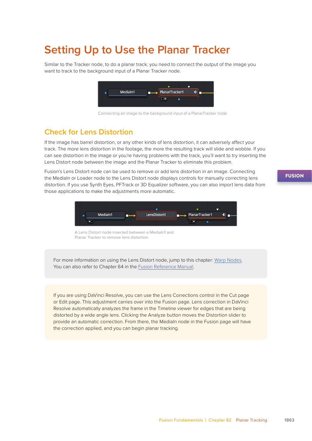 Resolve 21 Planar Tracker node connection and Lens Distort node placed before planar analysis