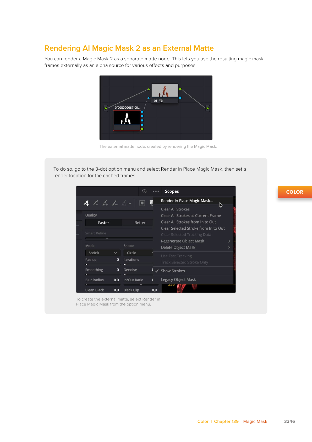 Resolve 21 Render in Place Magic Mask command and external matte node