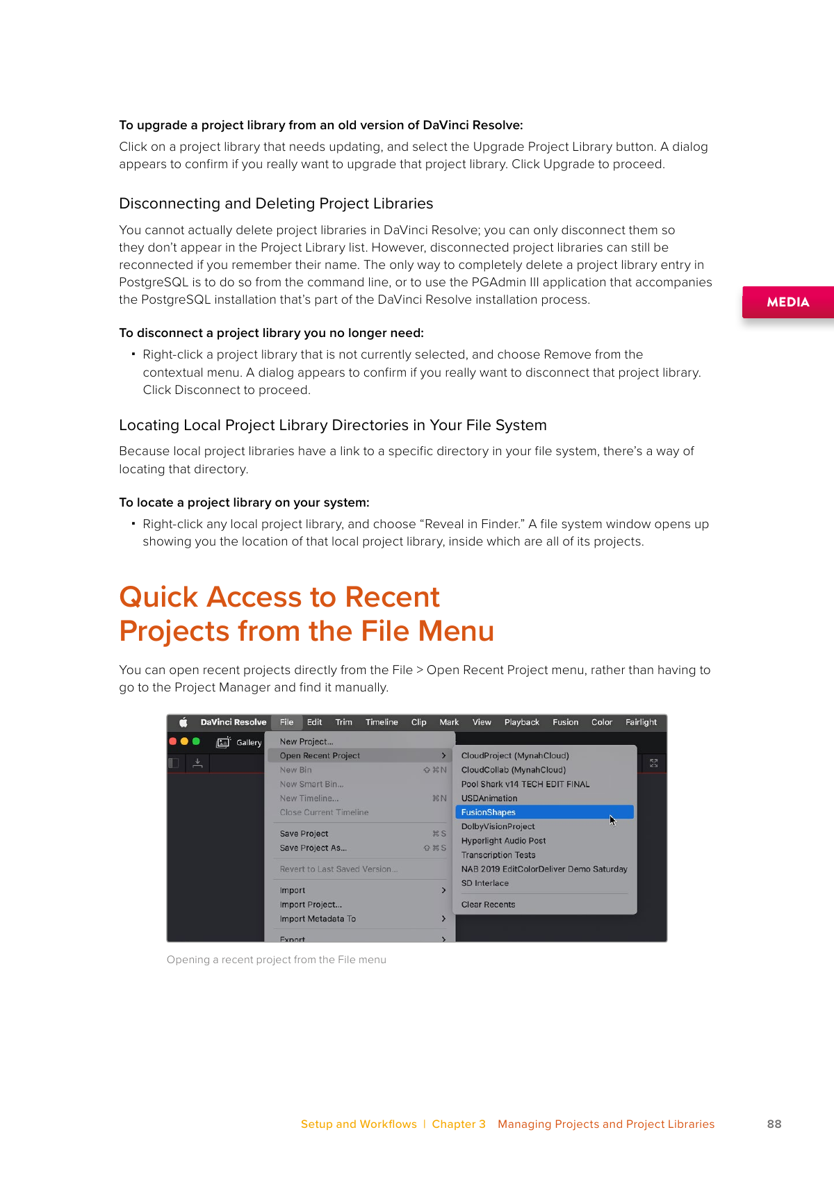 Resolve 21 Reveal in Finder command for locating the active local Project Library directory