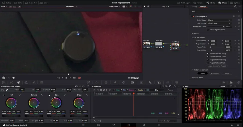 DaVinci Resolve Patch Replacer source and target patches with FX tracker on the Color page