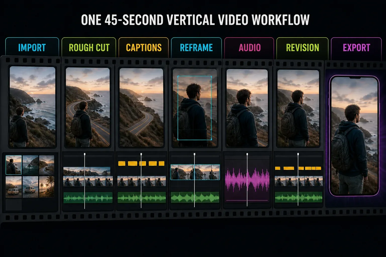 Seven-stage test for comparing a vertical video workflow in Resolve and CapCut