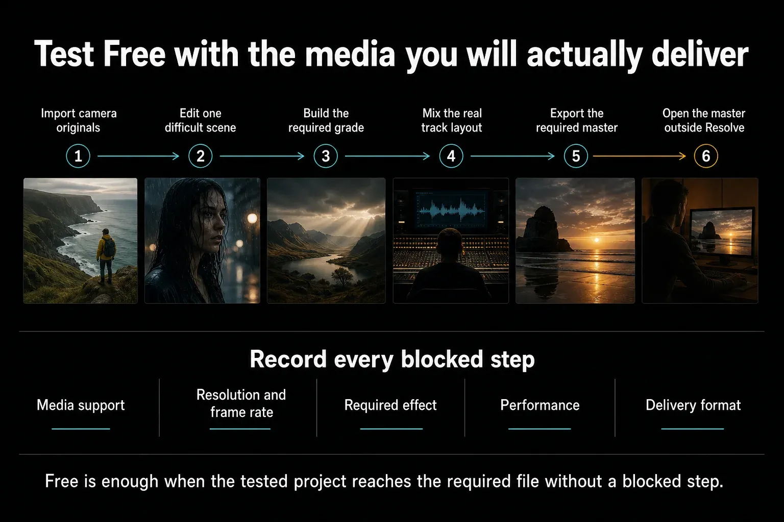 DaVinci Resolve Free project test from camera originals to an externally checked master