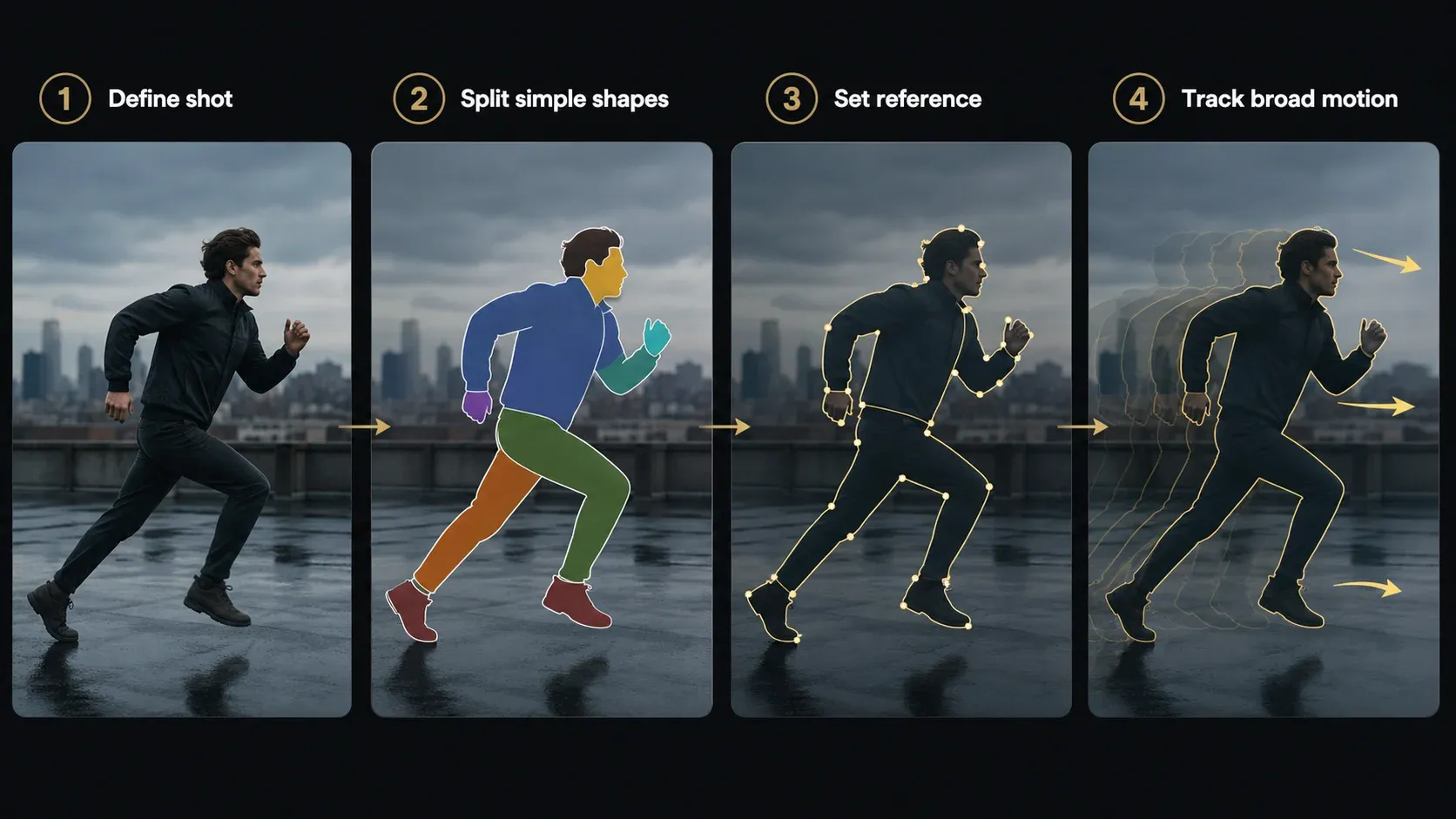 Rotoscoping workflow that divides a moving person into simple body-part shapes