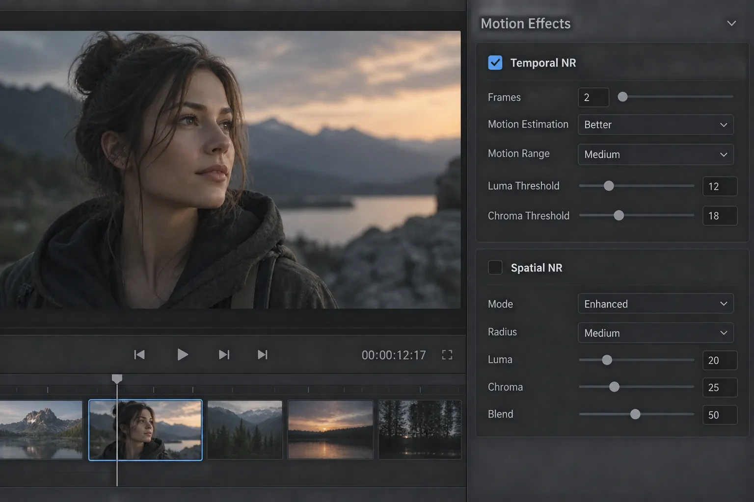 Temporal and Spatial Noise Reduction groups in DaVinci Resolve