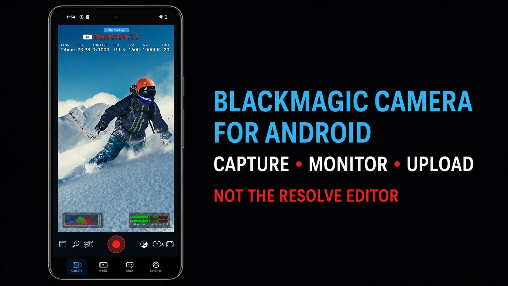 Official Blackmagic Camera recording interface for Android from Google Play