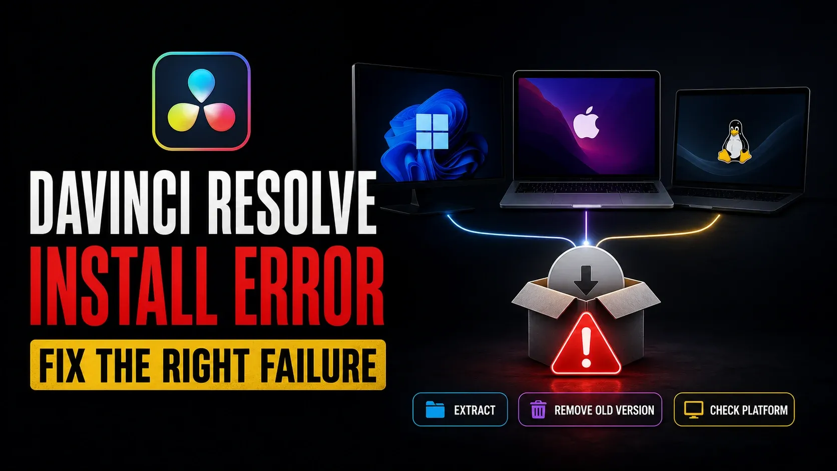 DaVinci Resolve installation error guide with Windows macOS and Linux repair paths