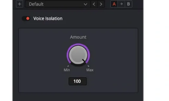 Voice Isolation plugin with its enable control and Amount blend slider
