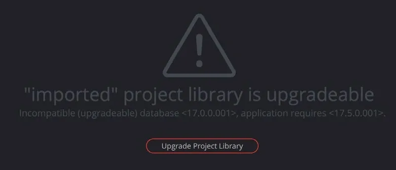 Project Library details with an upgrade-required warning and Upgrade control