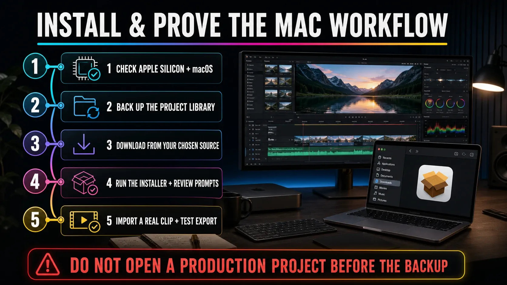 DaVinci Resolve Mac installation and first-launch acceptance test with a real camera clip
