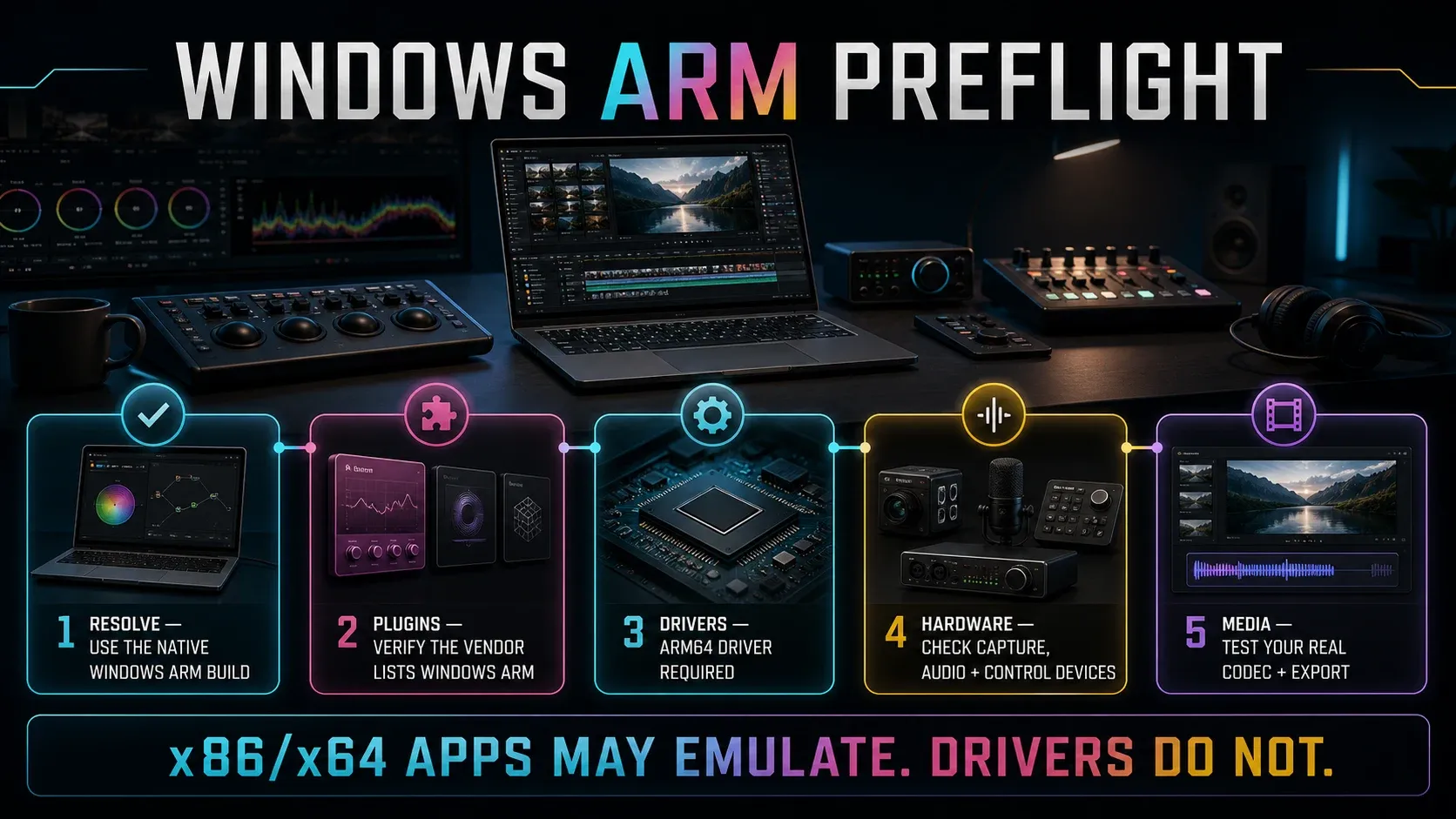 DaVinci Resolve Windows ARM preflight for plugins drivers peripherals and real media