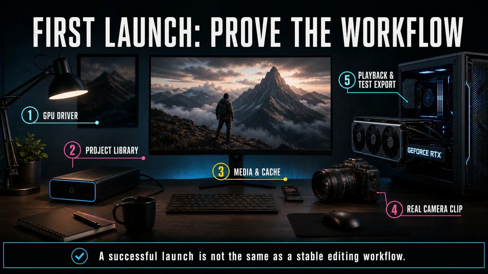 DaVinci Resolve Windows first-launch test for driver, media, playback and export
