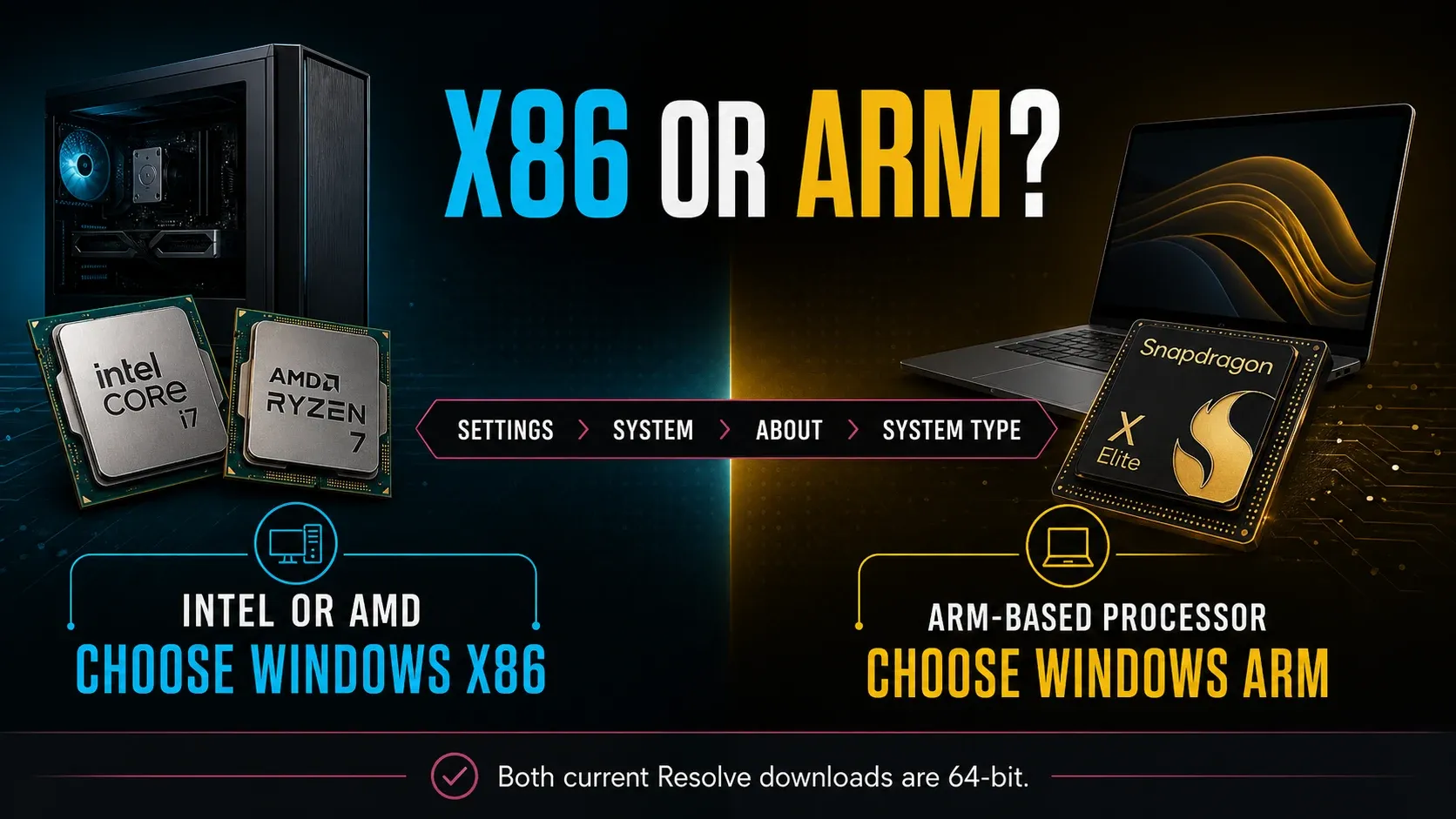 Windows System type check for choosing DaVinci Resolve x86 or ARM installer