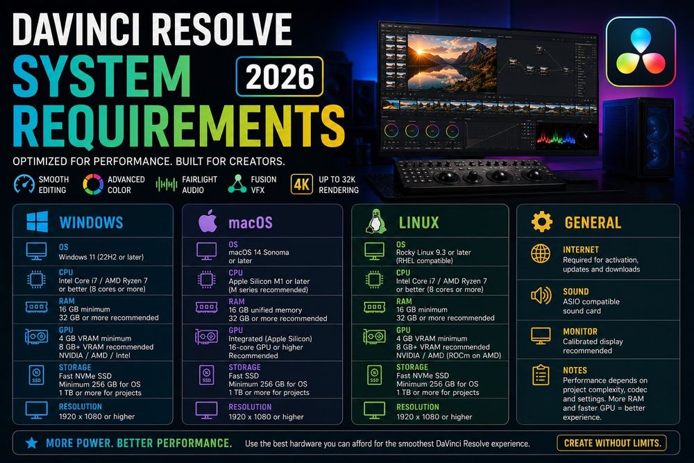 DaVinci Resolve System Requirements (2026)