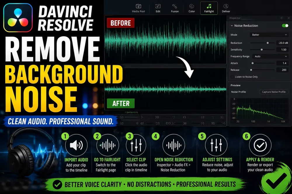 Removing background noise in DaVinci Resolve with Fairlight tools