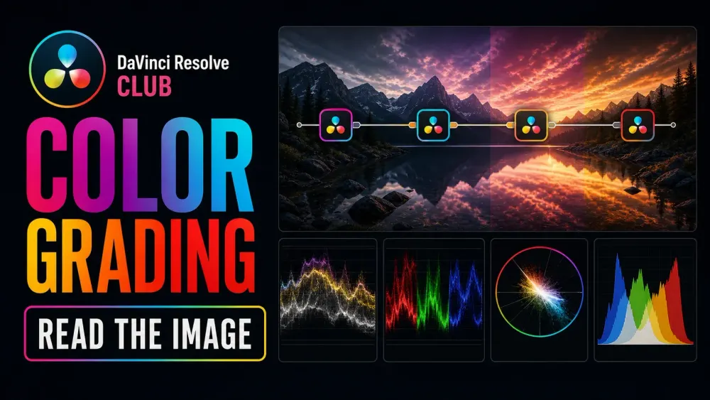 DaVinci Resolve color grading workflow with nodes, scopes and color management